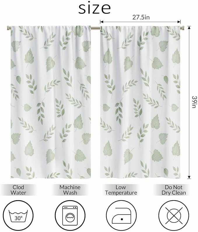 Green Botanical Kitchen Curtains Watercolor Green Leaves and Branches Nature - Image 2