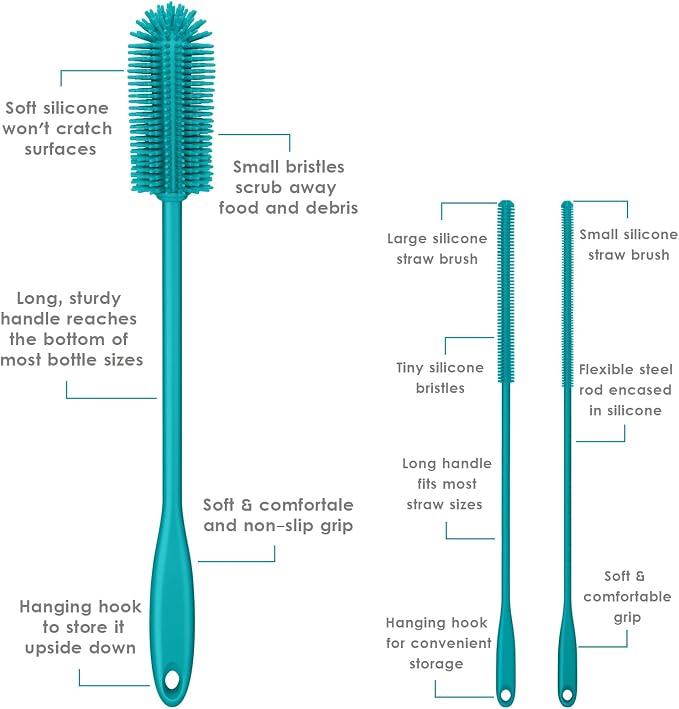 3-in-1 Silicone Bottle Brush and Straw Cleaning Brush Set, Water Bottle Cleaner - Image 3