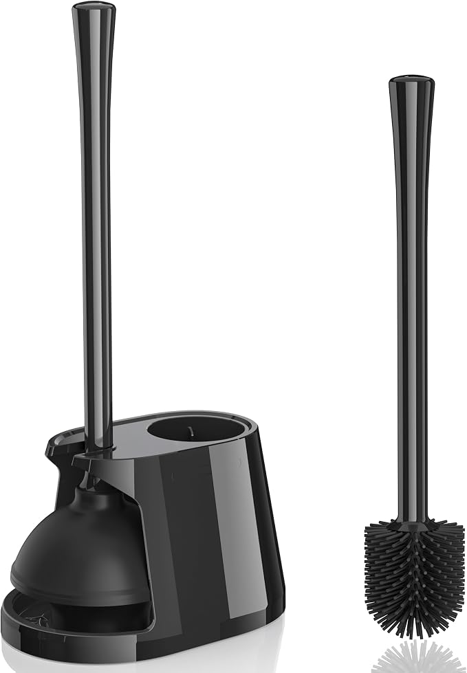 Toilet Plunger and Brush Set, Silicone Bowl Brush and Heavy Duty Toilet Plunger by TRENTI