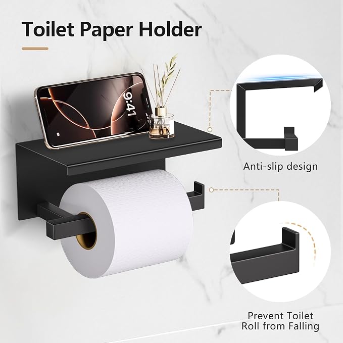 TQKAG 5-Pieces Matte Black Bathroom Hardware Accessories Set 23.6" SUS304 - Image 4
