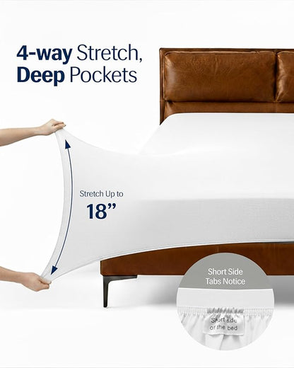 REST® Evercool®+ Cooling Sheet Set, Cali King, Arctic White, Breathable Bed Sheets for Hot Sleeper and Night Sweats, with Pillowcases, with Ionic+ Self-Cleaning Silver Yarn for Sensitive Skin, 4PCS