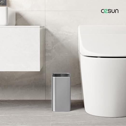 Cesun Small Bathroom Trash Can 2.1 Gallon Wastebasket, Modern Metal Garbage Can - Image 2