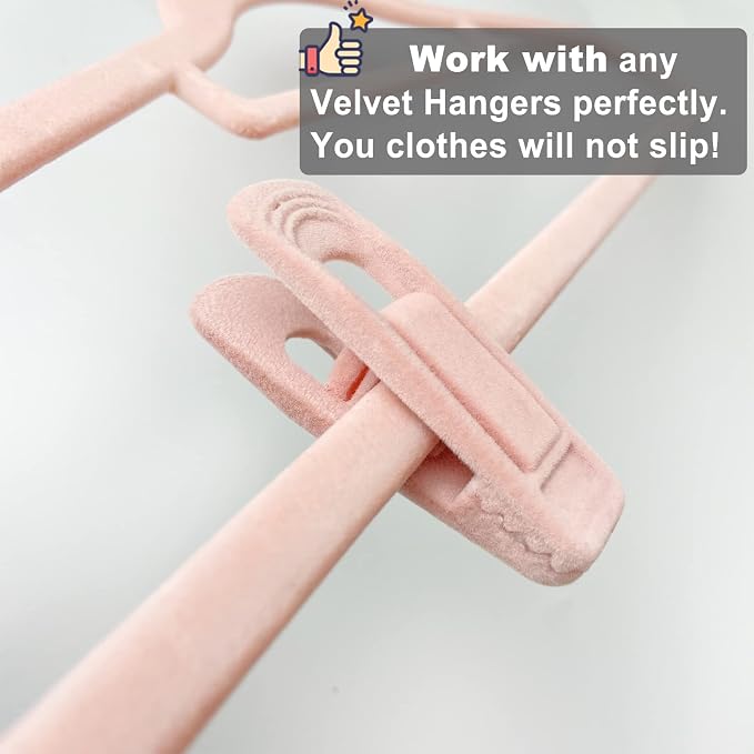 Light Pink Velvet Hangers, Non-Slip Strong Hanger Clips - Image 3