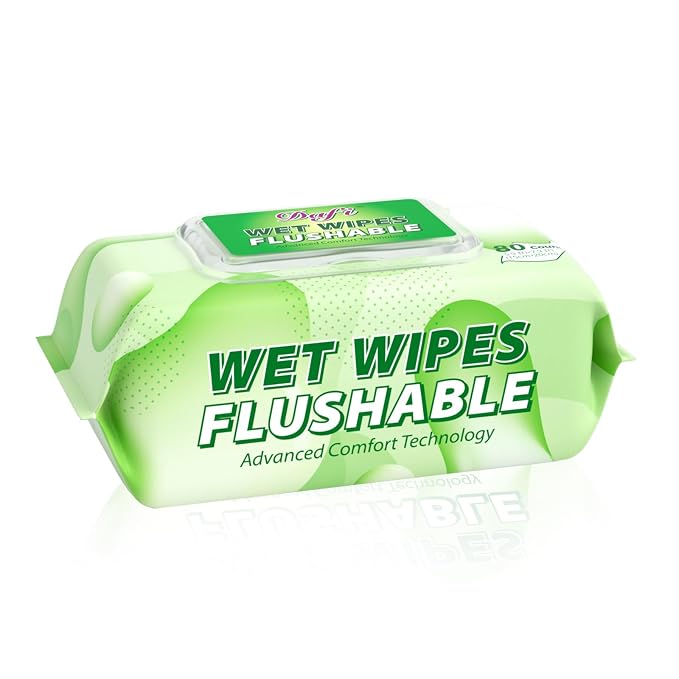 DAFI Flushable Wipes for Adult Wet Wipes, No Alcohol & 100% Plant Based Fibers by DAFI