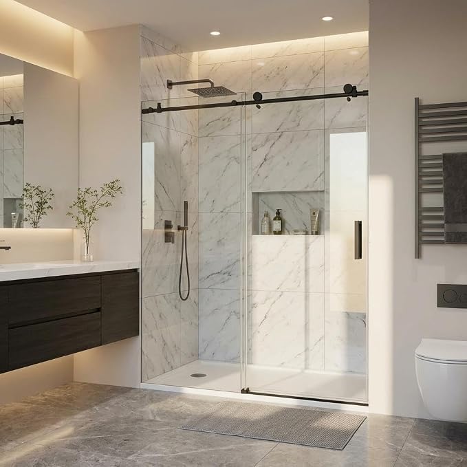 Frameless Shower Door, Adjustable 56"-60" Width x 76" Height, 6mm SGCC Tempered - Image 6