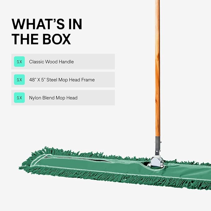 48 Inch Green Commercial Dust Mop & Floor Sweeper – Wood Handle Floor Mop - Image 2
