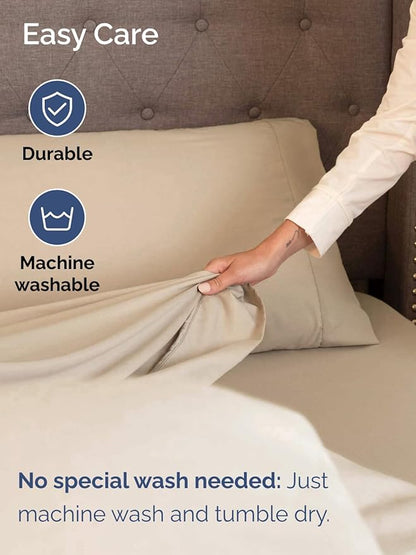 Extra Deep Pocket Twin XL Sheets - 3 Piece Breathable & Cooling Bed Sheets - Hotel Luxury Bed Sheet Set - Soft, Wrinkle Free & Comfy - Easily Fits Extra Deep Mattresses - Deep Pocket Cream Sheets Set