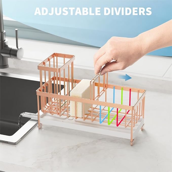Cisily Rose Gold Sponge Holder for Kitchen Sink, Sink Caddy Organizer - Image 3