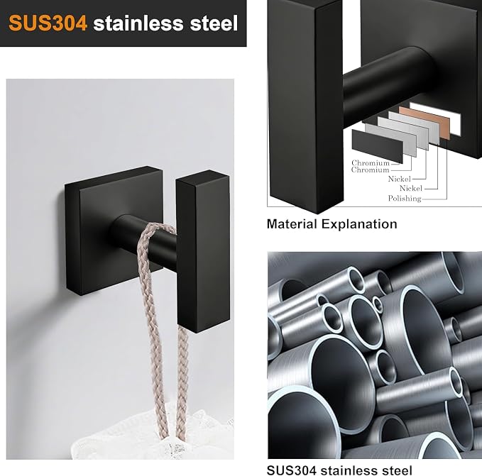 Towel Hooks for Bathrooms, Matte Black Towel Hook for Kitchen Bathroom - Image 4