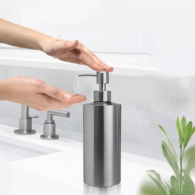 2 Pcs Large 304 Stainless Steel Soap Dispensers, 18.6 fl oz/550 ml Refillable - Image 2