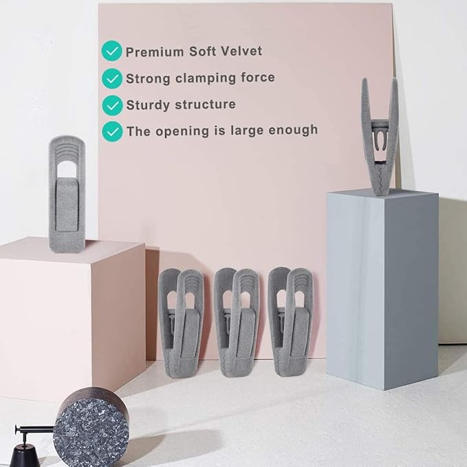 Grey Velvet Hangers Clips, Non-Slip Strong Velvet Hangers Clips - Image 4