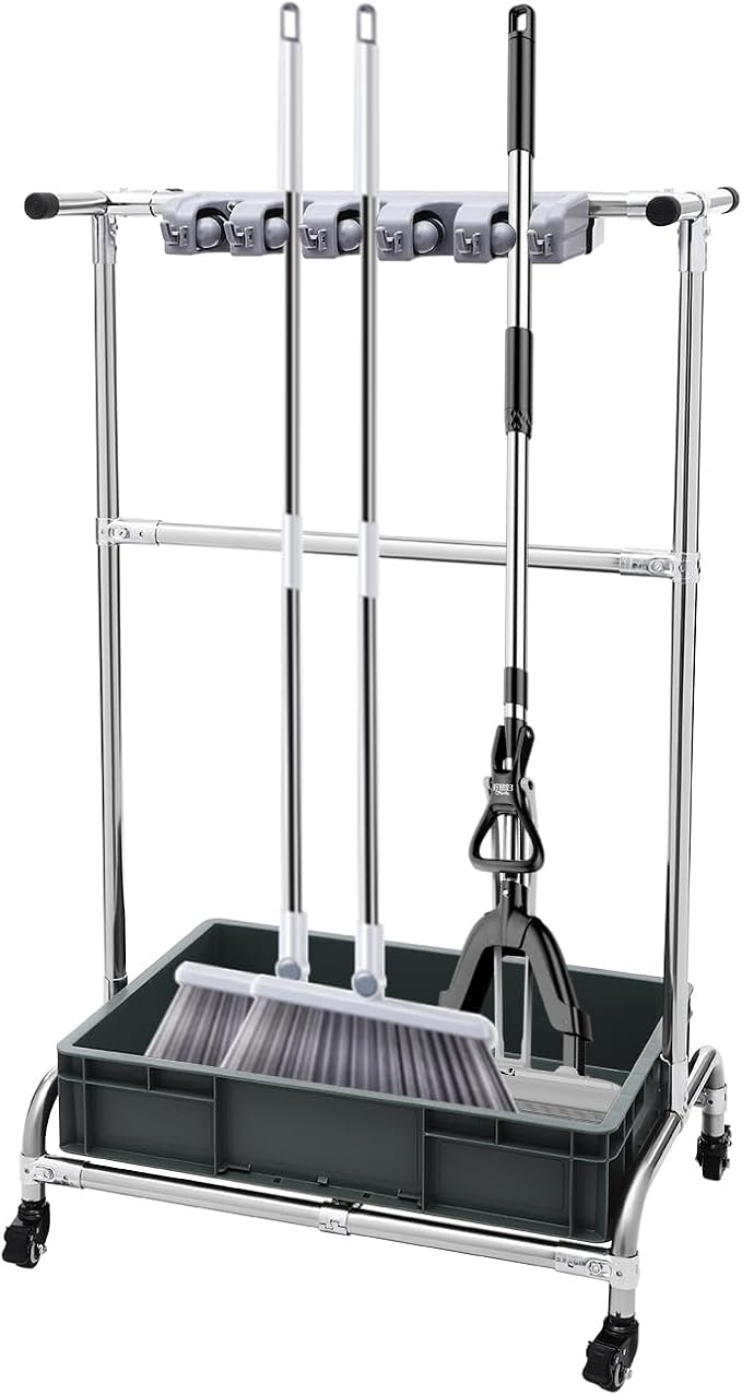 Broom and Mop Holder Put Wet Mops Movable Floor-Mounted Mop Rack Floor Standing by Unknown