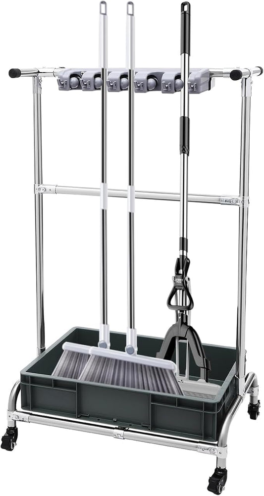 Broom and Mop Holder Put Wet Mops Movable Floor-Mounted Mop Rack Floor Standing by Unknown