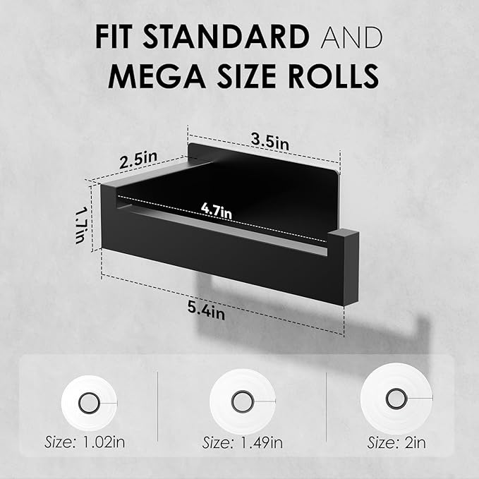 Auxmir Matte Black Toilet Paper Holder, Self Adhesive Toilet Roll Holder Wall - Image 2