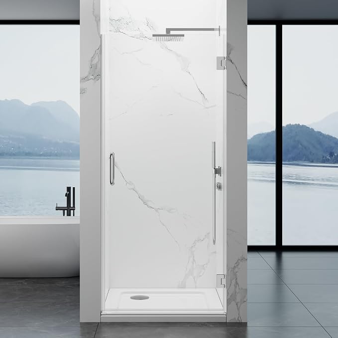 Framelss Hinged Shower Door, 3/8" Tempered Glass by YTSAHSTT