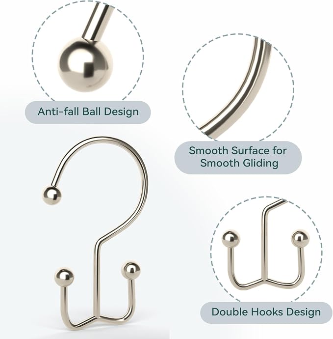 Goowin Shower Curtain Hooks, Durable Shower Curtain Rings Rust Proof, Double - Image 5