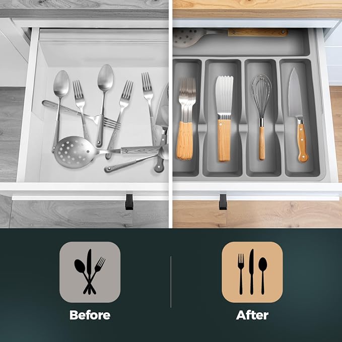Silicone Silverware Drawer Organizer – Non-Slip Utensil Holder - Image 4