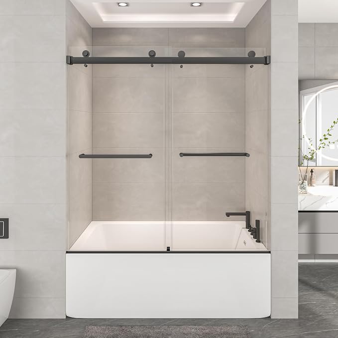 54"-60" W x 60" H Frameless Bathtub Shower Door, Double Sliding Shower Door - Image 9