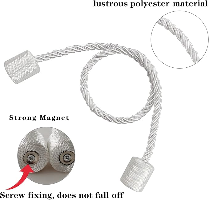6 Pack White Strong Magnetic Curtain Tiebacks Outdoor Elegant Decorative Tie - Image 3