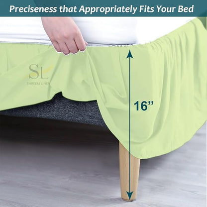 Shreem Linen Ruffled Bed Skirt with Split Corners, Gathered Style, 100% Microfiber, 16-Inch Drop, Dust Ruffle Bedskirt with Platform, Olympic Queen, Sage