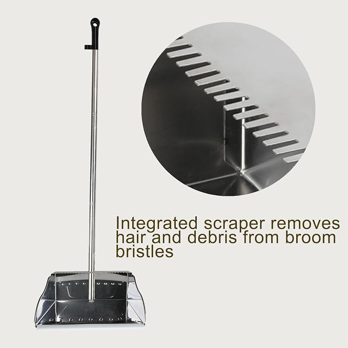 Metal Dustpan Long Handle Stainless Steel Dustpan, Heavy Duty Standing Dust Pan - Image 7