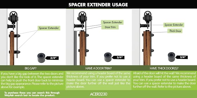 Homacer Sliding Barn Door Hardware Black Rustic 3/4“ Spacer Extender-Set of 4 - Image 3