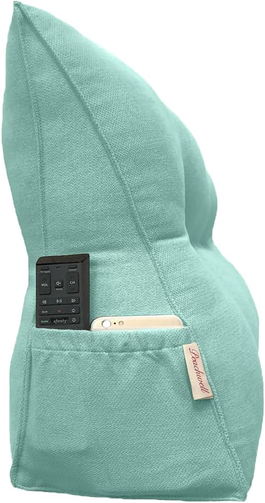 Triangular Reading Bed Rest Pillow Large Bolster Cushion Headboard Backrest Wedge Pillow with Removable Cover and Two Large Side Pockets (Turquoise, California King: 71 x 8 x 20 inches)