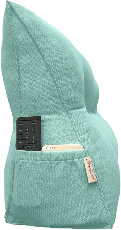 Triangular Reading Bed Rest Pillow Large Bolster Cushion Headboard Backrest Wedge Pillow with Removable Cover and Two Large Side Pockets (Turquoise, California King: 71 x 8 x 20 inches)