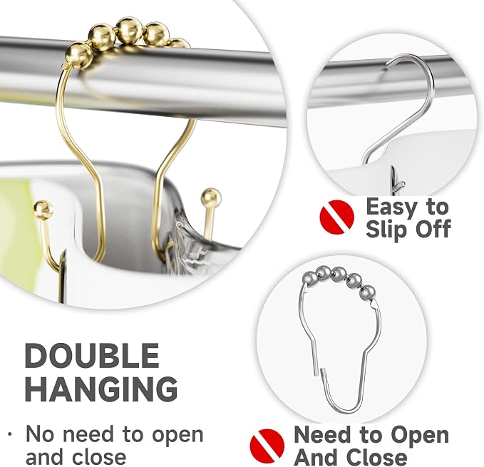 Gold Shower Curtain Hooks, Shower Curtain Hook Shower Curtain Rings Rust Proof - Image 3