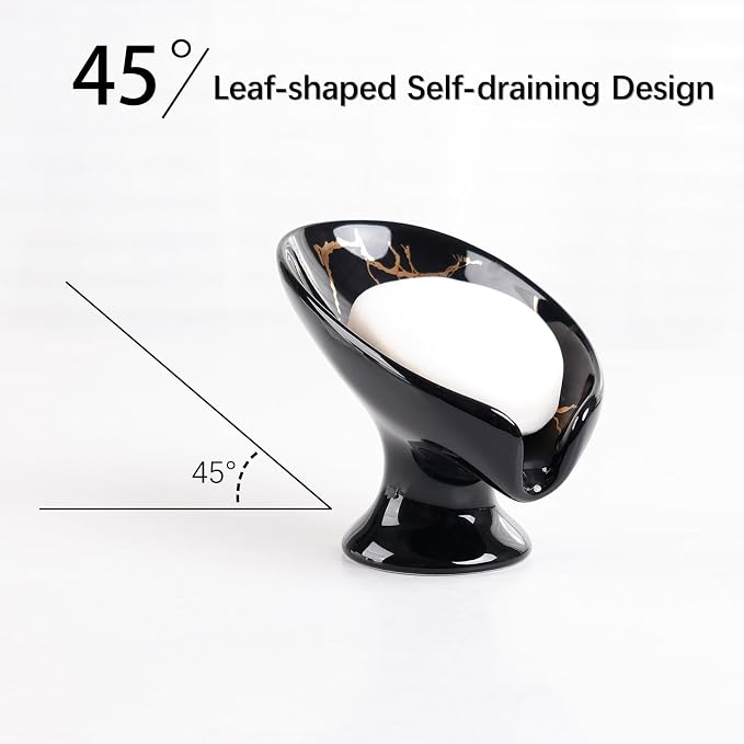 Soap Dish, Ceramic Soap Holder Self Draining Leaf Shape Bar Soap Holder - Image 5