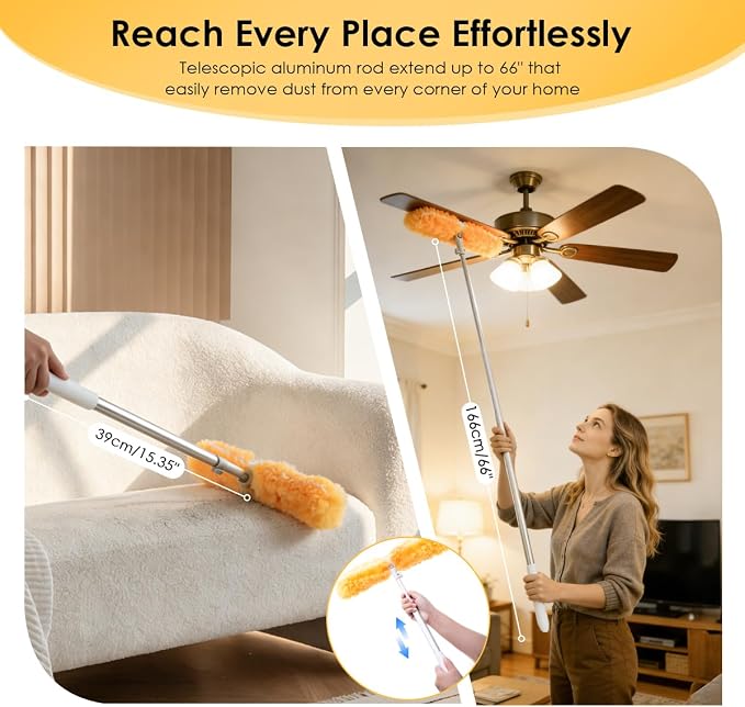 Extendable Duster Kit with 6FT Telescoping Handle & 12 PCS Duster Refills - Image 2