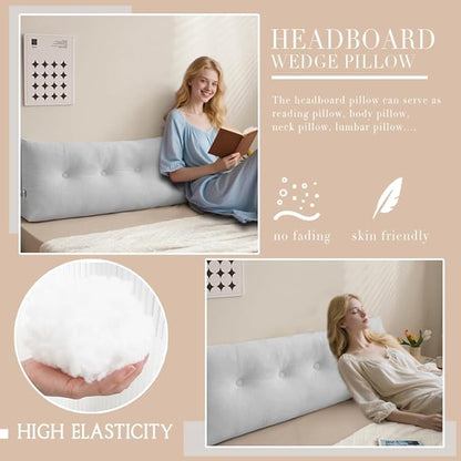 Queen Size Headboard Pillow Wedge Long Backrest Positioning Support for Daybed Wedge Bed Rest Reading Pillow with Side Pockets Bolster Cushion