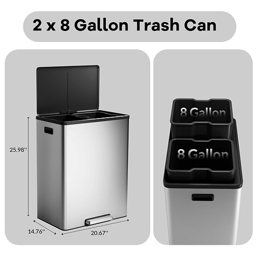 GarveeHome Step Dual Trash Can, 60L/16 Gallon Recycle Bins - Image 5
