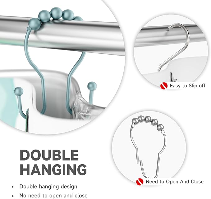 Shower Curtain Hooks, Shower Curtain Rings Rust Proof Double Hook Shower - Image 3
