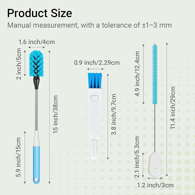 3-in-1 Bottle Brush, 15 Inches Long Handle Kitchen Water Bottle Brush, - Image 2