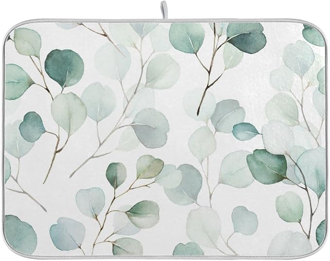Sage Green Leaves Dish Drying Mat by Sweetshow
