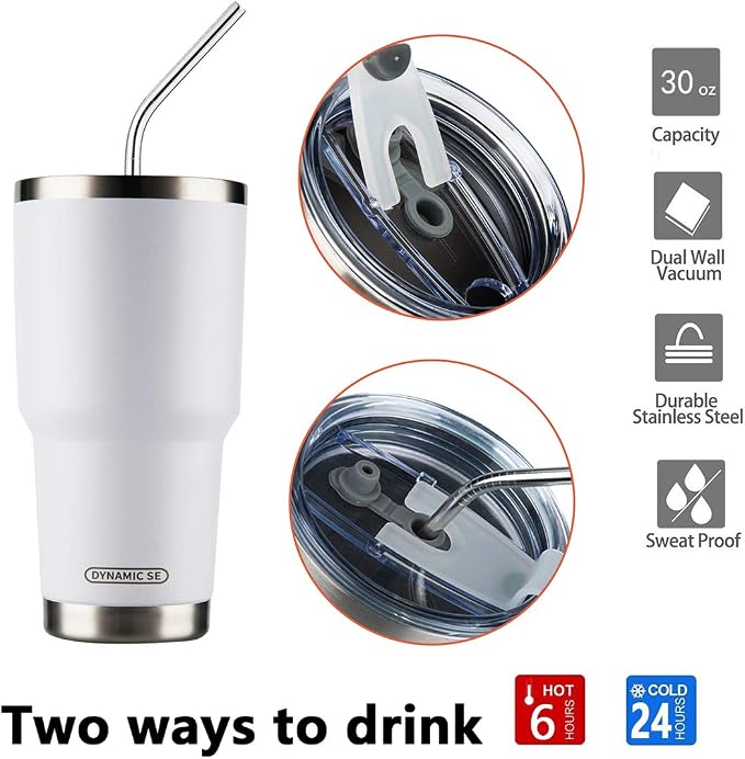 D·S 30oz White Tumbler Stainless Steel Double Wall Vacuum Insulated Mug - Image 3