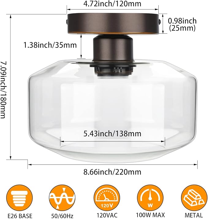MAXvolador Industrial Semi Flush Mount Ceiling Light, Oil Rubbed Bronze - Image 2