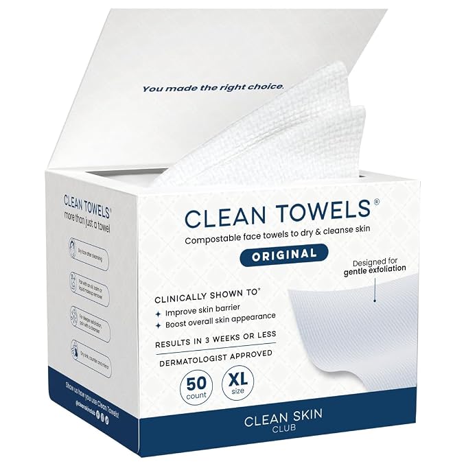 Clean Skin Club Clean Towels XL®, 100% USDA Biobased Face Towel, Disposable by CLEANSKINCLUB