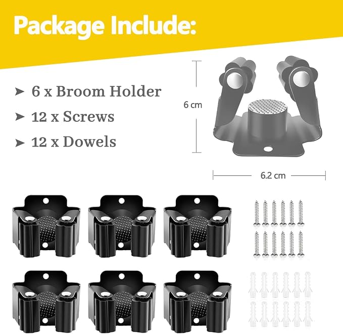 Verdenu 6 Pack Broom Holder, Stainless Steel Command Broom Holder - Image 2