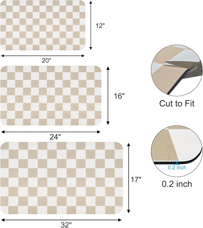 Checkered Dish Drying Mat for Kitchen Counter, Absorbent Non-Slip Coffee Mat - Image 2