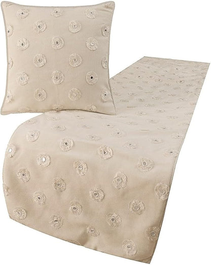 The HomeCentric King Queen Twin White Decorative Full 68"x18" Bed Runner with Pillow Cover, Mirror Embroidery Bed Scarf on Cotton Fabric - Mirror Lover