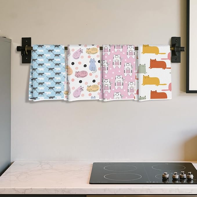 Hanamiya Na 4Pcs Cute Cat Kitchen Towels, Whimsical Decorative Absorbent - Image 3