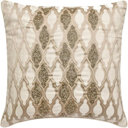 The HomeCentric King/Queen/Twin Ivory Decorative King 90"x18" Bed Runner with Two Pillow Cover, Bead Hand Embroidery Bed Scarf on Jacquard Fabric - Priscilla Dazzle