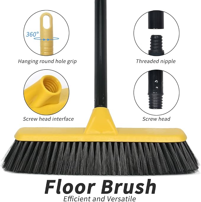 Push Broom with Long Handle, Floor Brush 51.6 inch Soft Bristle Broom 12.2" Wide - Image 2