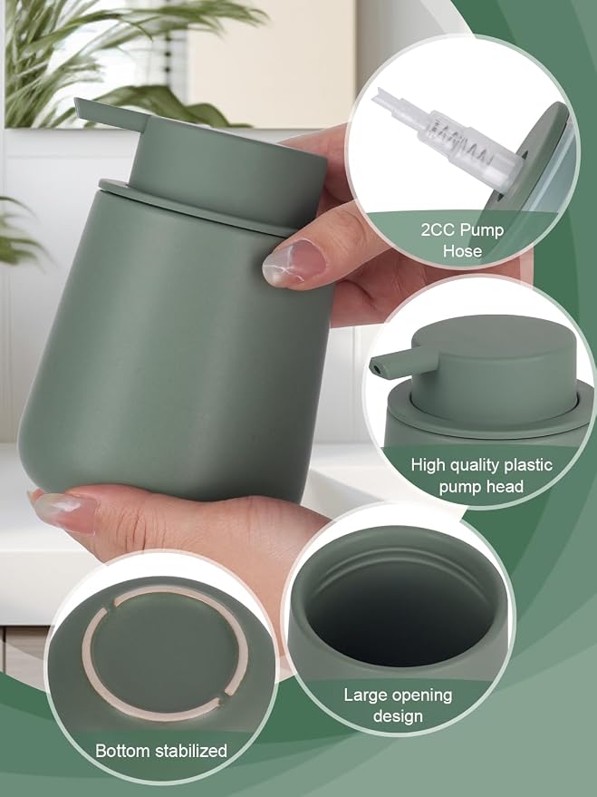 INGOFIN Ceramic Lotion Dispenser - 12oz Refillable Hand Soap Dispenser Bathroom - Image 5