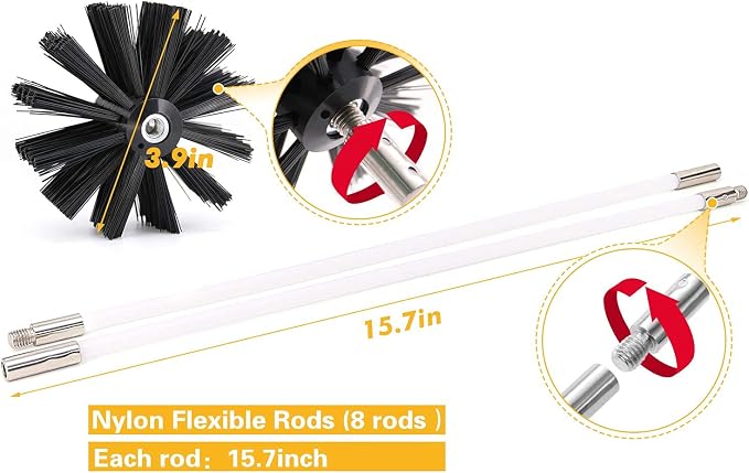 10 Feet Dryer Vent Cleaner Kit, Dryer Duct Cleaning Kit, Includes 8 Flexible - Image 2