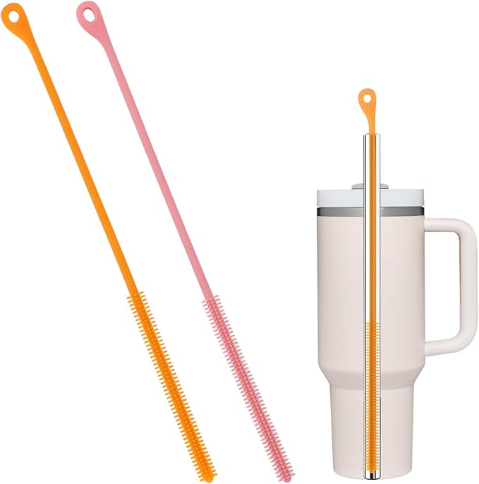 2pcs Silicone Straw Cleaner Brush, 9.44in Extra Long Reusable Straw Brush by BOXOB