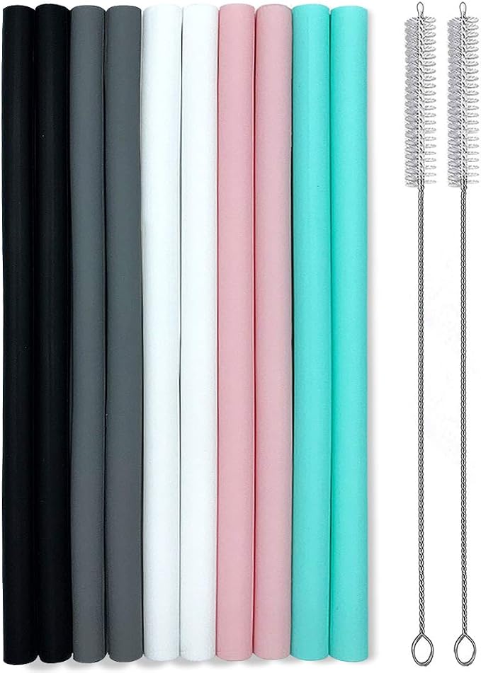Silicone Straws Set of 10 Straight Smoothies Straws Large Silicon Reusable by CTVB