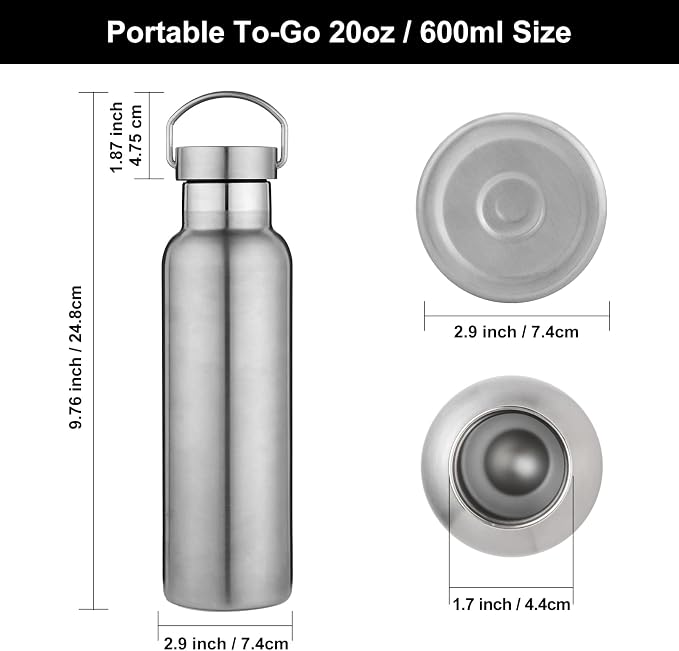 Neihepal 20 oz Insulated Water Bottles Bulk 4 Pack, Stainless Steel Double Wall - Image 5